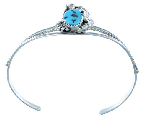 Navajo Turquoise Authentic Sterling Silver Flower Leaf Cuff Bracelet TX104536